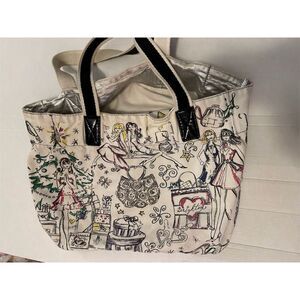 Brighton Christmas Holiday Canvas Tote Bag Cream Multicolor Women's Casual